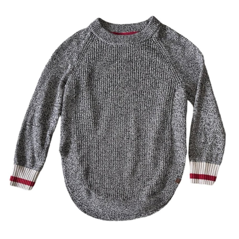 Roots Black & White Marled Crewneck Sweater with Red Trim